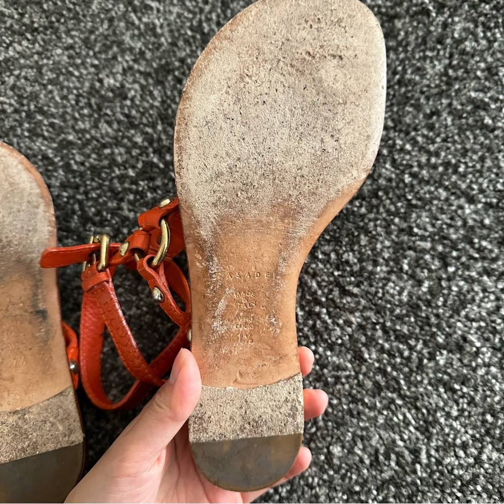 Casadei Orange Croc Embossed Studded Thong Flat Sandals Made In Italy - Picture 9 of 10